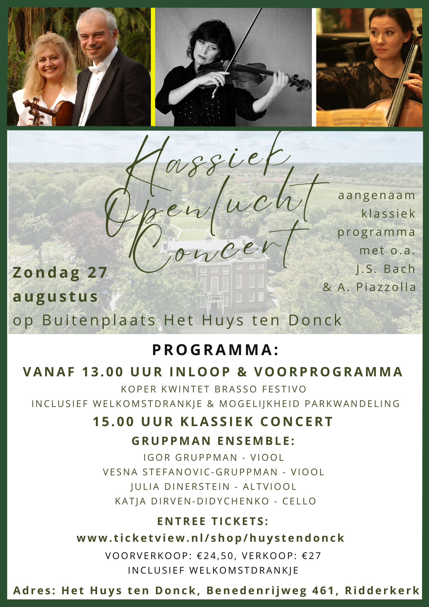Klassiek openlucht concert in het landschapspark van buitenplaats Het Huys ten Donck met Gruppman Ensemble